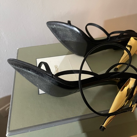 COPY - Black satin ankle strap with gold heel - Picture 9 of 12